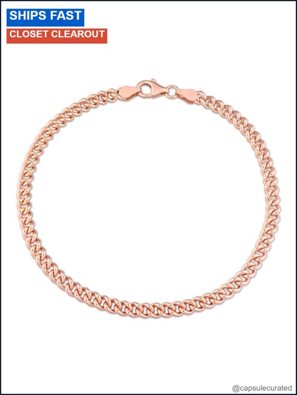 Italian 925 Sterling Silver Curb Link Chain Bracelet 4.4mm 9 Inch